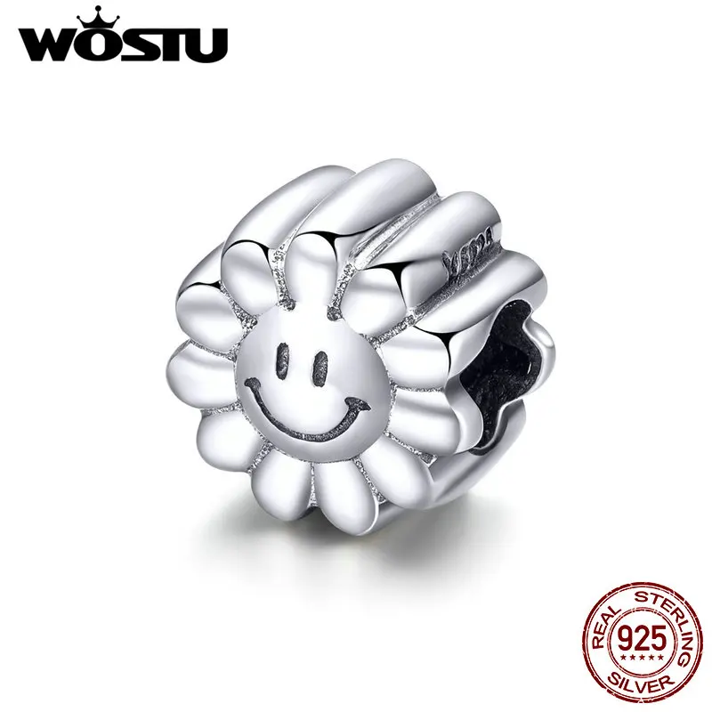 WOSTU 100% 925 пробы серебро Lcuky Happy Sun Flower Подвески из бисера подходит для оригинального