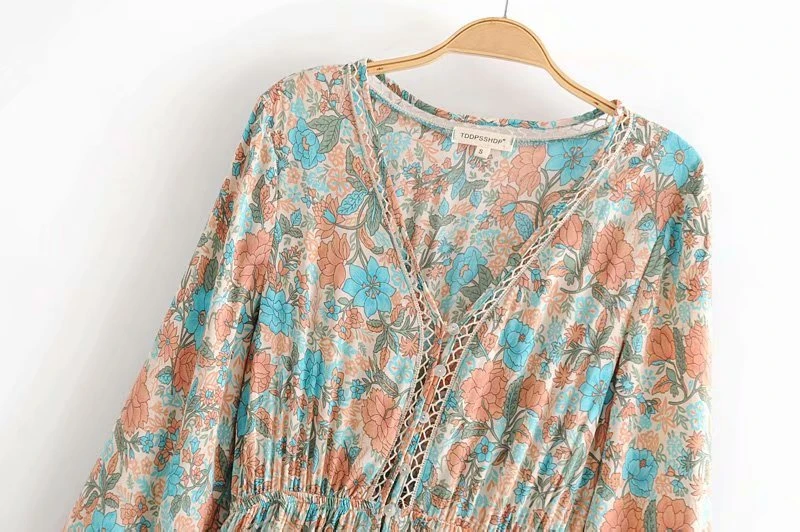 Boho шикарное платье с цветочным принтом и поясом, Пляжное богемное макси платье, женское летнее платье из искусственного шелка с перекрестным v-образным вырезом