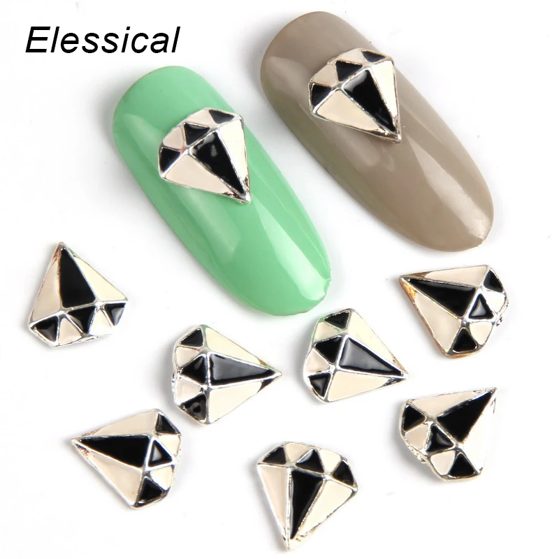 Elessical 10 шт./лот черный и белый алмаз Форма ногтей Стразы сплава Талисманы 3D Гвозди
