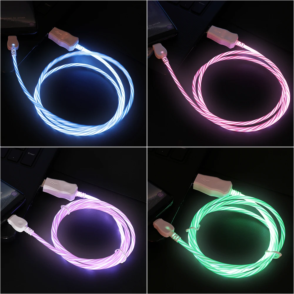 Micro USB Type C светодиодный светящийся зарядный кабель для мобильного телефона