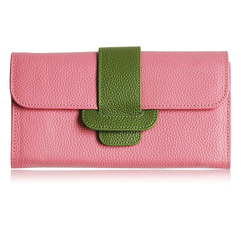 Модный женский длинный кошелек из воловьей кожи в стиле пэчворк с застежкой