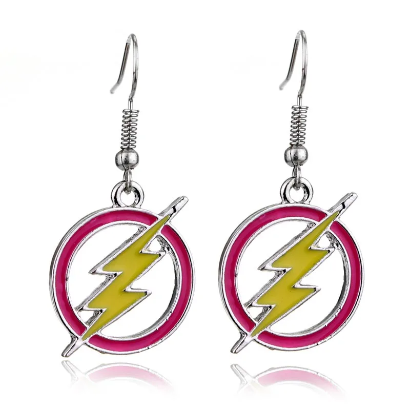 Earrings SG DC Горячая фильм флэш Брелки Подвески Красный Желтый Shazam флэш логотип в виде молнии чокер брелок для женщин мужчин поклонников подарки - Цвет: Earrings
