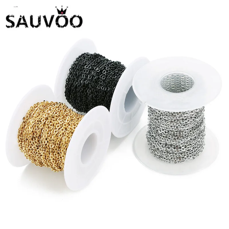 

SAUVOO 10 Yard Stainless Steel Bulk Chains Wide 1 1.5 2 2.5 3mm Gold Black Metal Cross Link Chain for DIY Jewelry Making Finding
