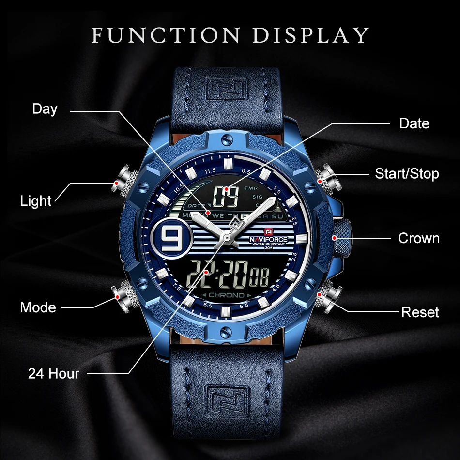 Топ люксовый бренд NAVIFORCE мужские спортивные часы мужские кварцевые цифровые часы мужские модные кожаные военные армейские водонепроницаемые наручные часы