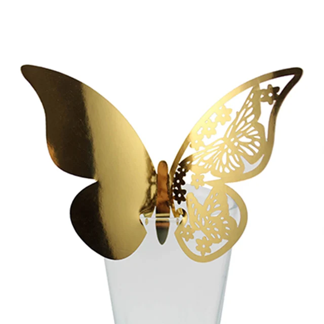 Reflective Gold 10 шт./лот, лазерные вырезанные бабочки, свадебные украшения, день рождения, вечеринка, Кубок, карта, стол, имя вина, еда для гостей, места для гостей - Цвет: Reflective Gold