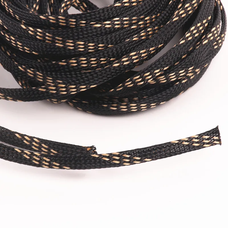 10M 6mm Braided Cable Sleeves Black+Gold PET Tight Expandable Sleeve Wire Gland Protection High Density Insulation | Обустройство