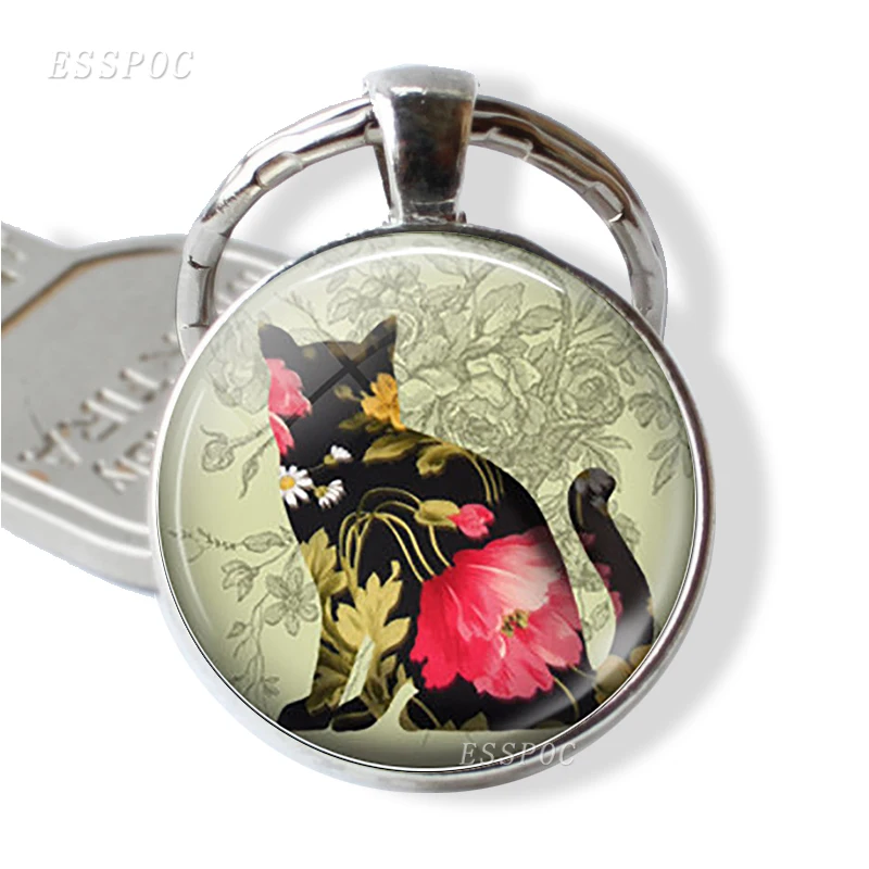 Подвеска в виде кошки, ювелирный брелок в виде животного, автомобильный брелок для ключей, брелок для ключей, стеклянный купольный кабошон, животное, кошка, механические Мультяшные художественные аксессуары, подарок - Цвет: as show