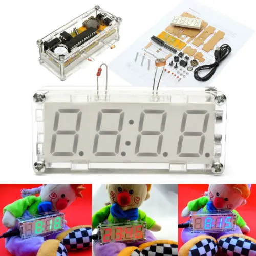 DIY Electronic Microcontroller Kit LED Digital Clock Time Thermometer +case+power supply cable free shipping + tracking number |