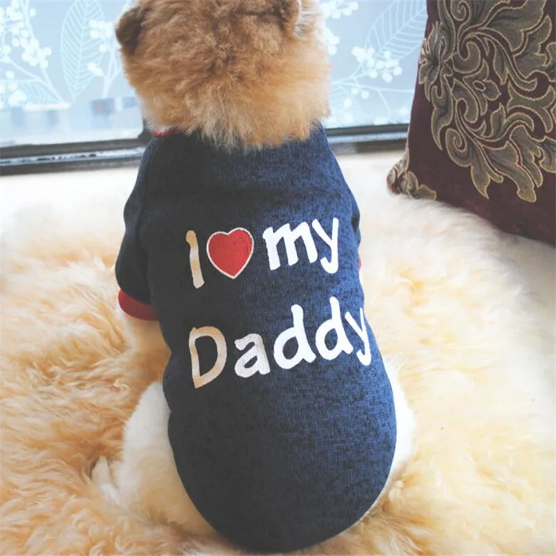 Свитер для собак, одежда для собак, Love My Daddy My Mommy, кофты для щенков, хлопковая теплая одежда для мопса, Осень-зима, костюмы для животных