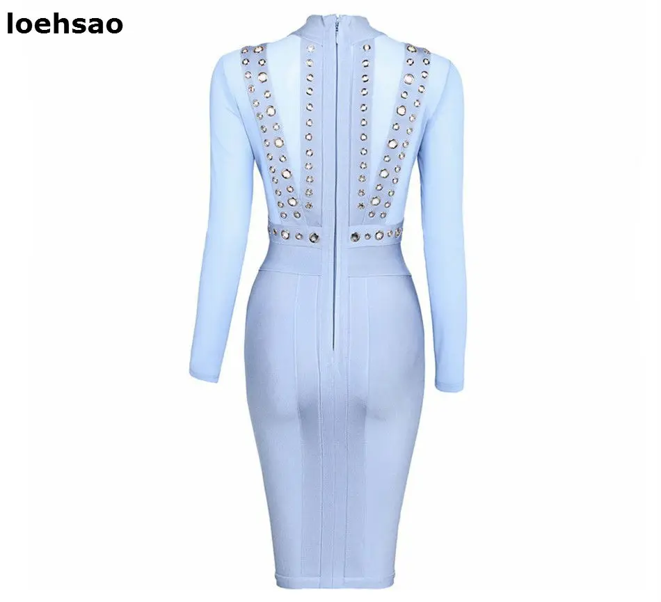 Elegant khaki black blue women bandage dress sequined stand celebrity evening club party bodycon dresses autumn vestidos | Женская