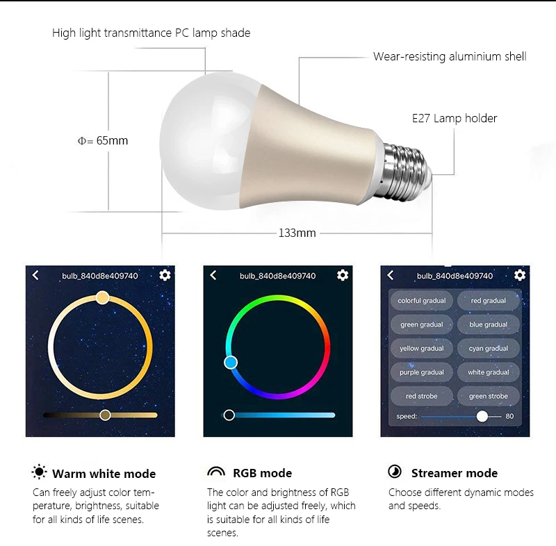 Умная лампа с регулируемой яркостью Rgb, изменяющая цвет, Wifi, светодиодный светильник, лампы e27, поддержка для Alexa/Xiaomi/Tmallgenie/Xiaodu, золото/серый