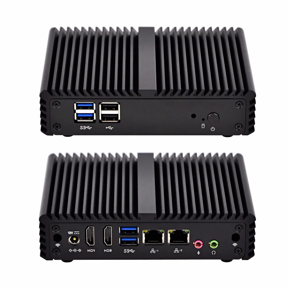 Qotom четырехъядерный мини-ПК с Celeron J3160 процессор на плате, до 2,24 ГГц, безвентиляторный мини-ПК двухканальный сетевой адаптер