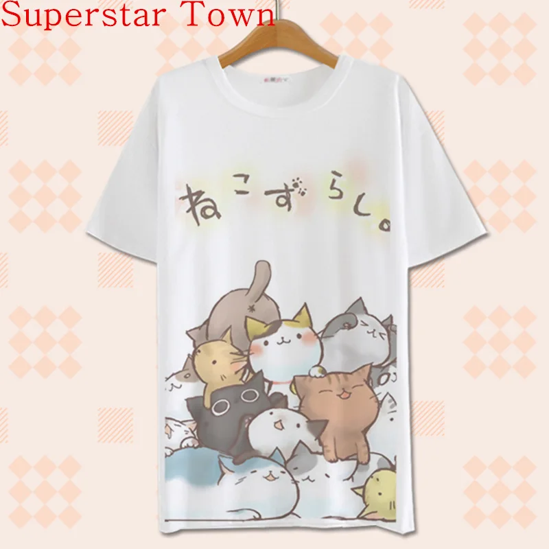 Лето Harajuku Atsume Neko АнимеМультфильм Японский Kawaii СлучайныеКошка Топы Tee|t shirt cat|cat