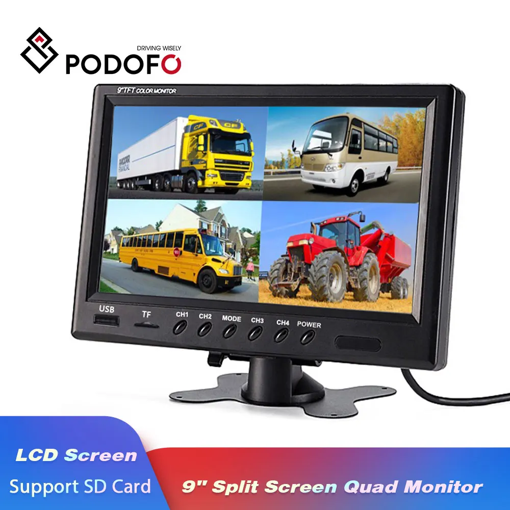 Podofo 9 &quotTFT lcd сплит экран Quad Автомобильный Монитор CCTV безопасности наблюдения