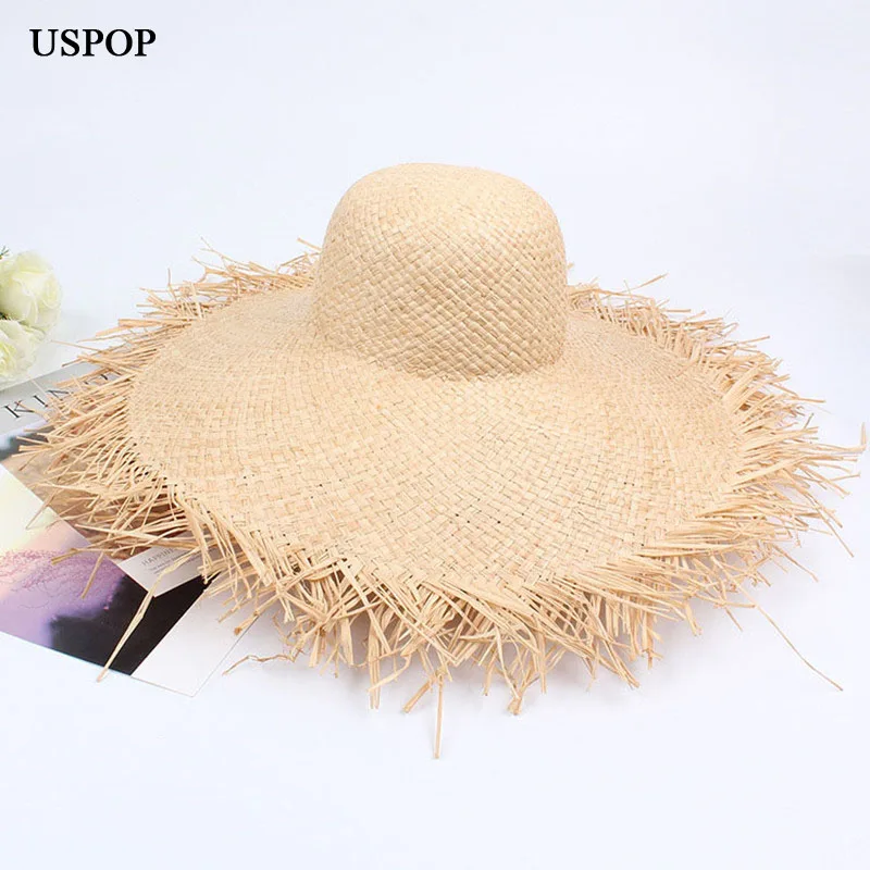 Шляпа от солнца USPOP из рафии с широкими полями женская Соломенная Панама ручной