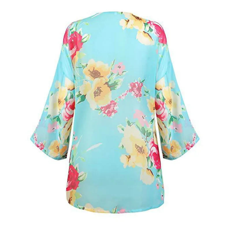Women Floral Print Kimono Beach Cover Up Capes Ladies Open Front Sheer Loose Chiffon Cardigan Blouse Top | Женская одежда