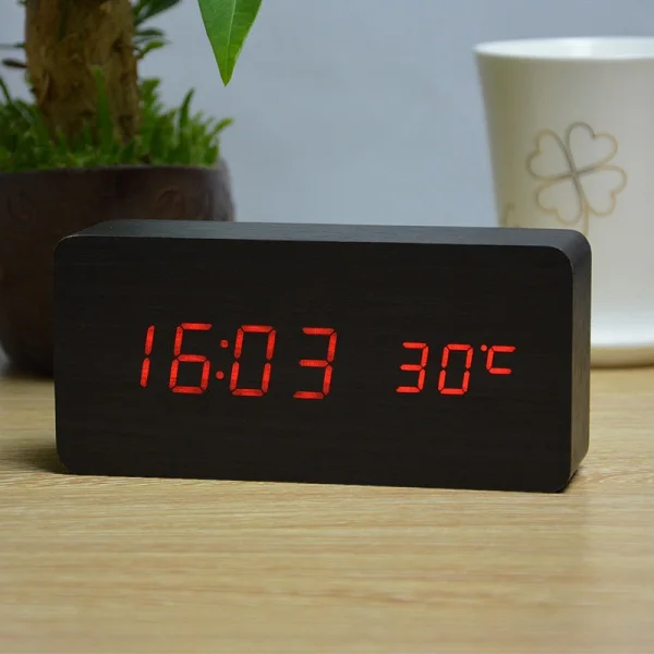black red FiBiSnoic светодиодный Будильник с температурным голосовым активированным люминесцентным дисплеем цифровые настольные часы - Цвет: black red