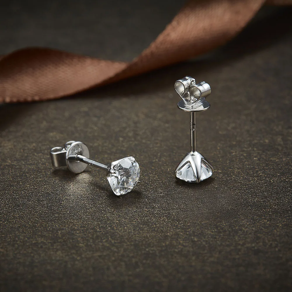 Solid 14K 585White Gold E F Color Round Moissanite Diamond Stud Earring Push Back For women Classic Ladies Earrings | Украшения и