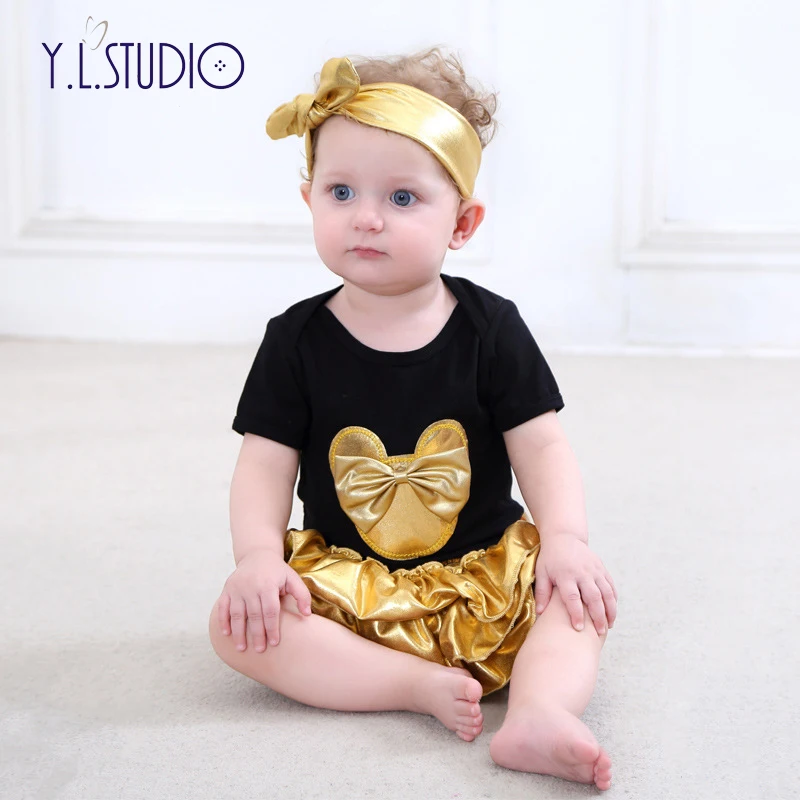 Roupa infantil menina/Одежда для маленьких девочек Новинка года, комплект из 3 предметов с головным убором и золотым бантом платье-пачка, костюм Одежда для новорожденных девочек 0-3 лет