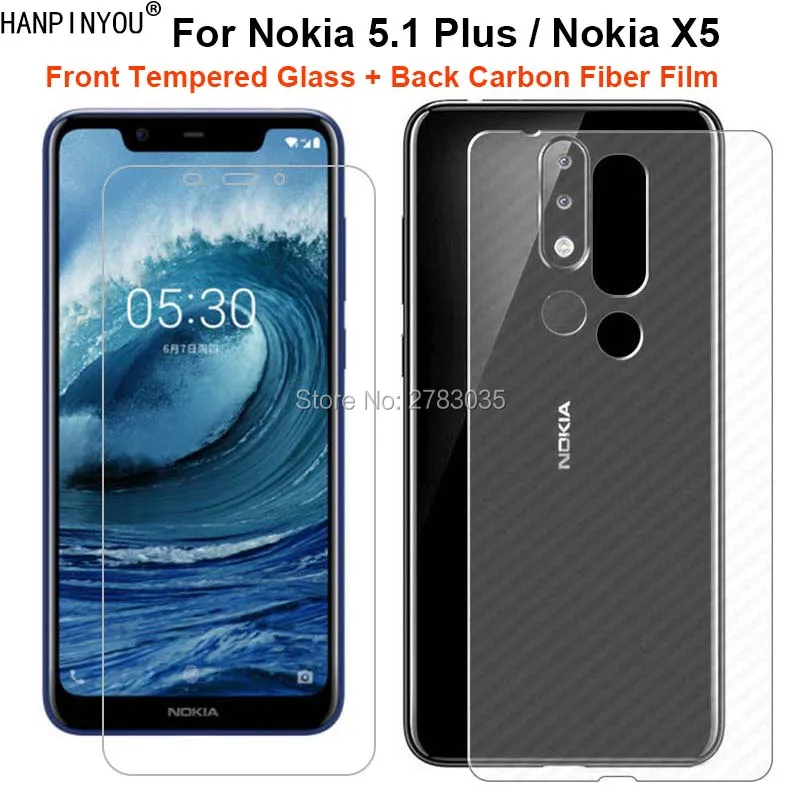 Для Nokia 5,1 Plus/X5 5,8" 2 шт = мягкая задняя пленка из углеродного волокна+ ультратонкая Высококачественная защитная пленка из закаленного стекла для переднего экрана