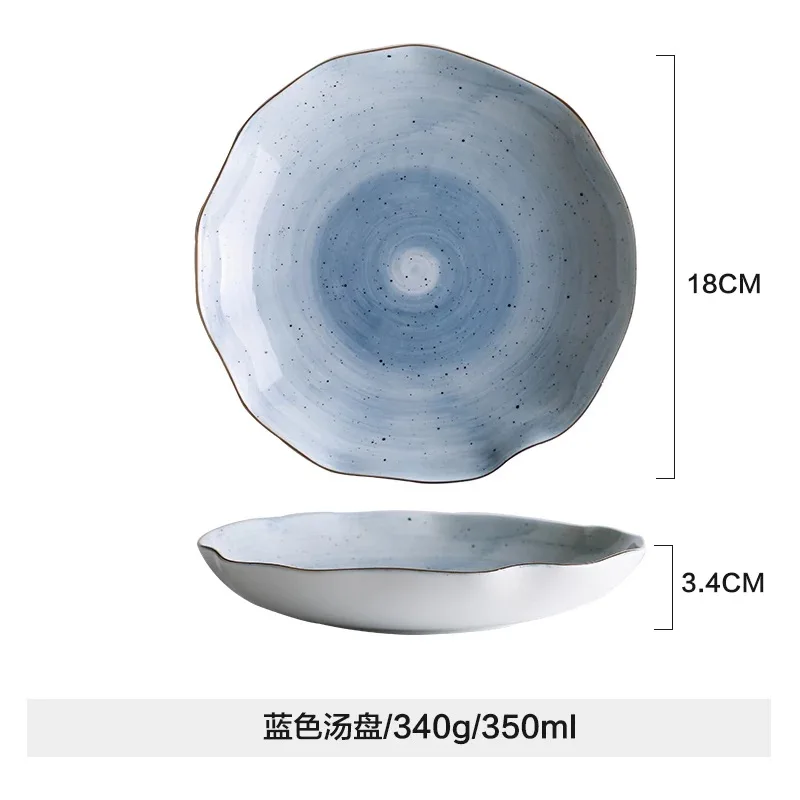 Blue Soup Dish NOOLIM, европейская, настоящая, золотая полоса, точечная, керамическая, туманность, тарелка, миска, японский стиль, Пномпень, фарфоровая, Рыбная тарелка, столовая посуда - Цвет: Blue Soup Dish