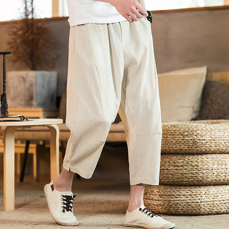 DIMI Male Chinese Style Solid Calf-length Pants 5XL New Fashion Men Casual Harem Pants Summer Trousers Mens Cotton Linen Pants