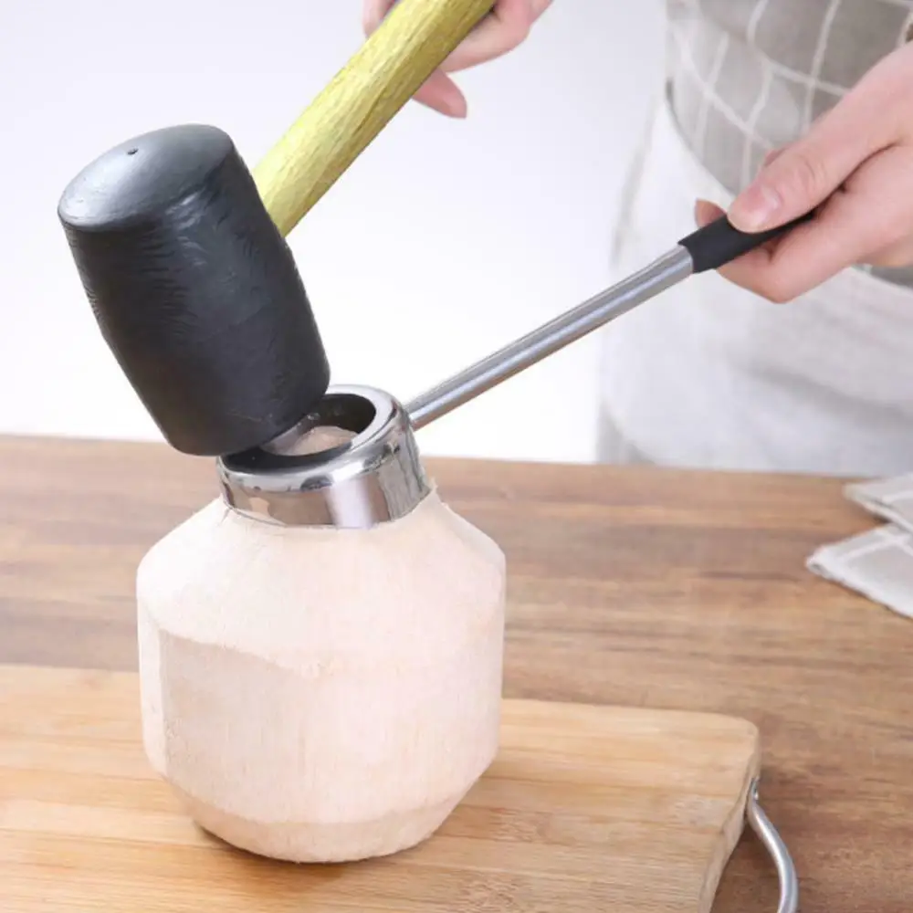 

Pokich 1/2pcs Stainless Steel Lightweight Coconut Opener Tool Set Home Use Food Practical Opener With Wooden Mallet