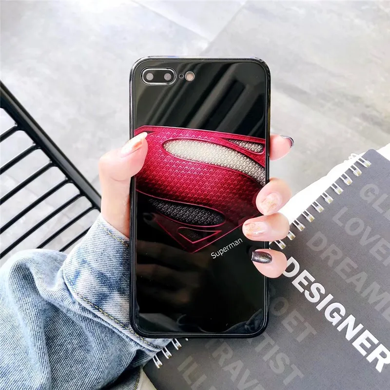 Superman Роскошный стеклянный чехол для iphone 7, 8, X, 10, 6, 6S plus, XR, XS, MAX, 10, защита от падения, Marvel, Мстители, супергерой, Бетман, чехол для телефона - Цвет: Superman
