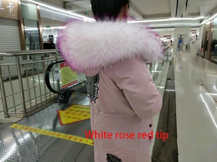 White rose red tip Женская куртка с воротником из натурального меха енота; сезон осень-зима; Новинка; Модный удобный теплый шарф; куртка; шаль большого размера; воротник; Лидер продаж - Цвет: White rose red tip
