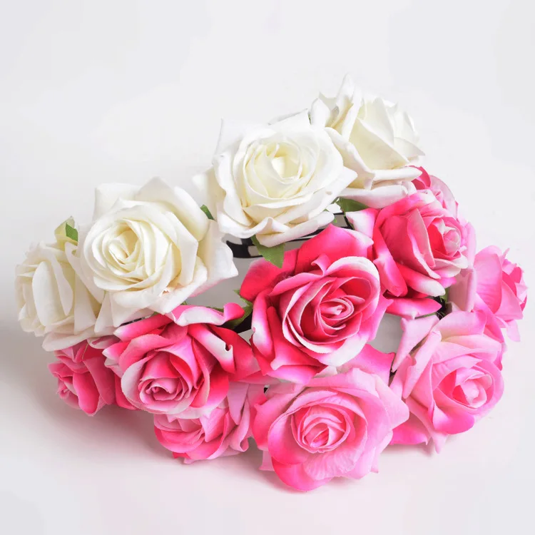 Boho Bridal Flower Crown Headwear for Women and Girls - Red Rose Wedding Wreath Floral Garlands with Bridesmaid Hairband Accessories image 5