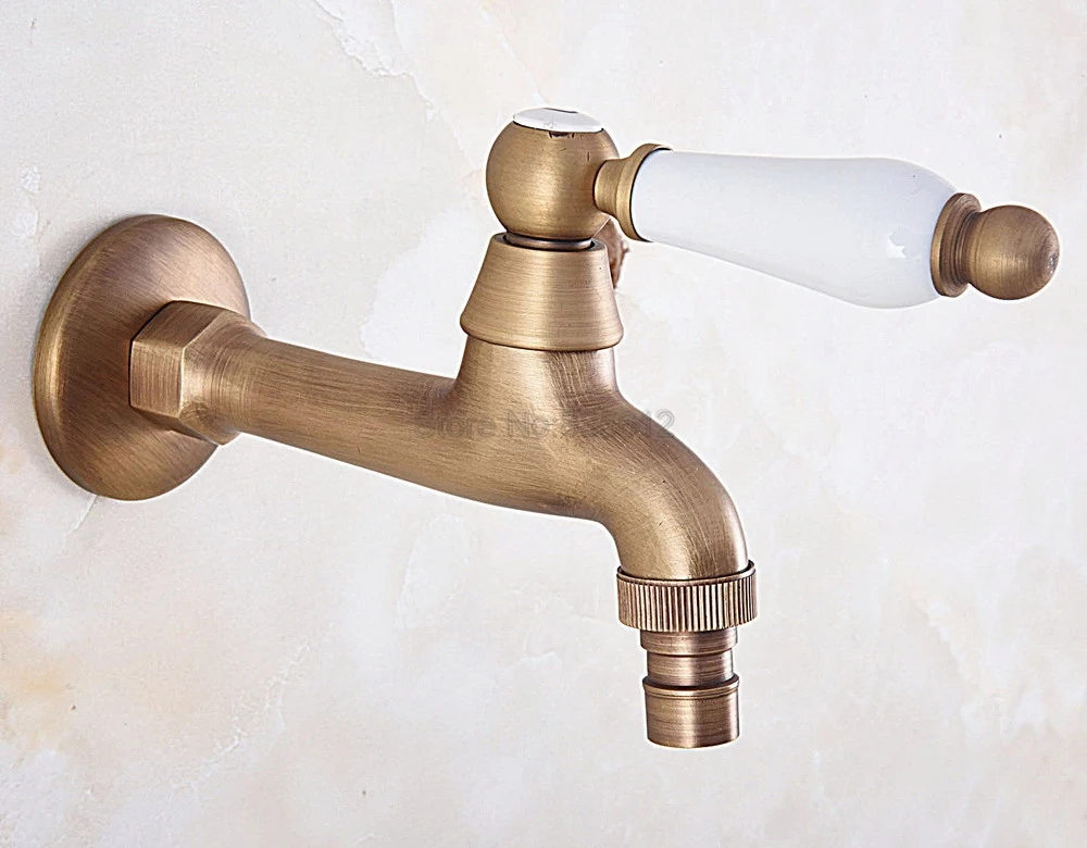 

Antique Brass Wall Mounted Ceramic Handle Sink Mop Pool Faucet Water Tap tav311