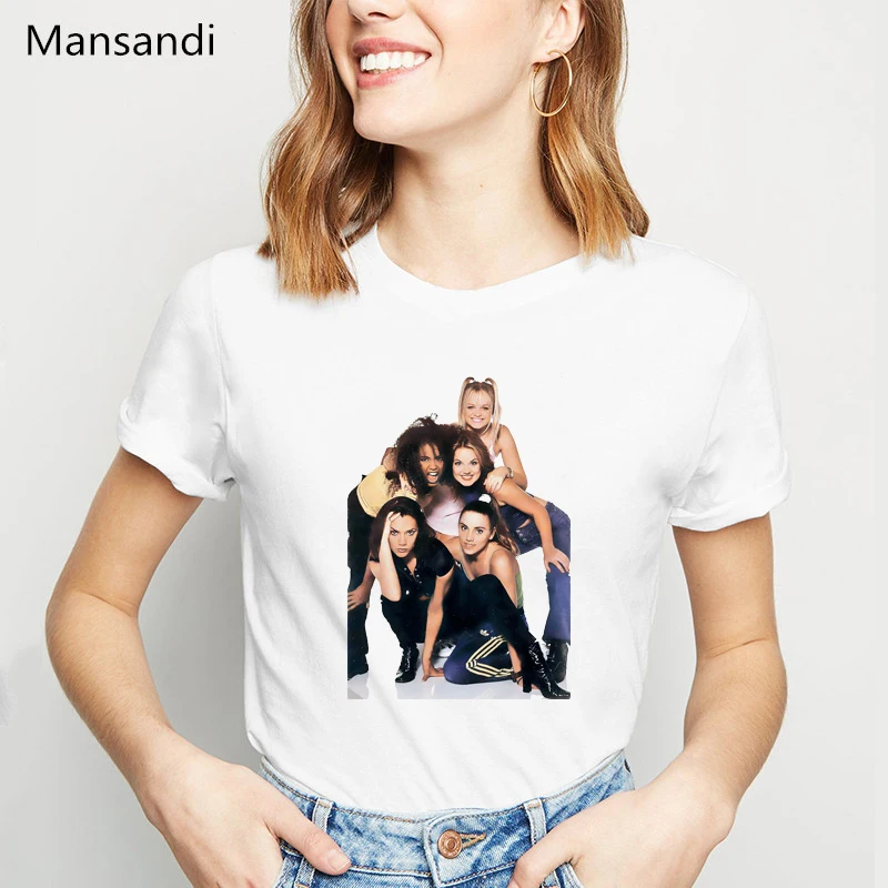 Женские футболки Spice для девушек Лето vogue белая футболка femme harajuku рубашка camisetas mujer Женская футболка размера плюс Топы