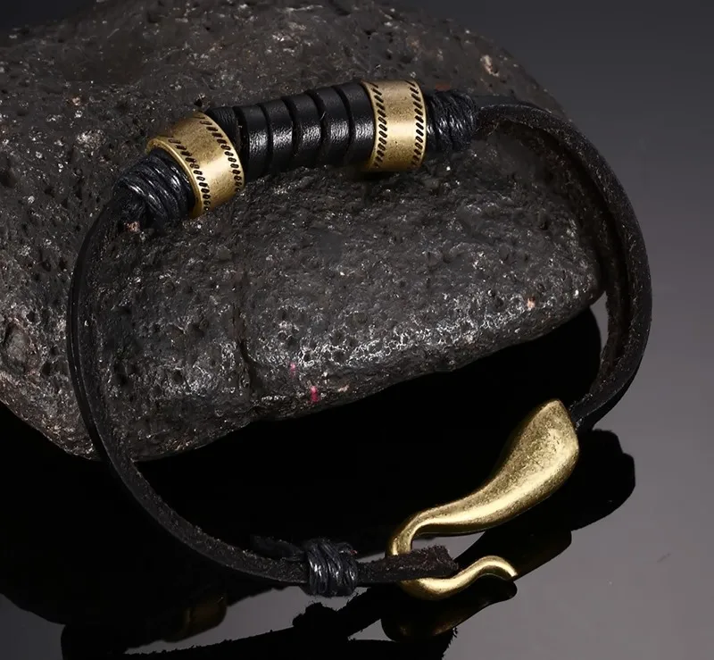 Vnox Винтаж Для мужчин браслет черный Пояса из натуральной кожи в стиле ретро сплав