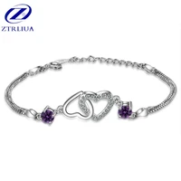 new temperament fashion exquisite silver plated jewelry female simple double heart love crystal bracelets sb80