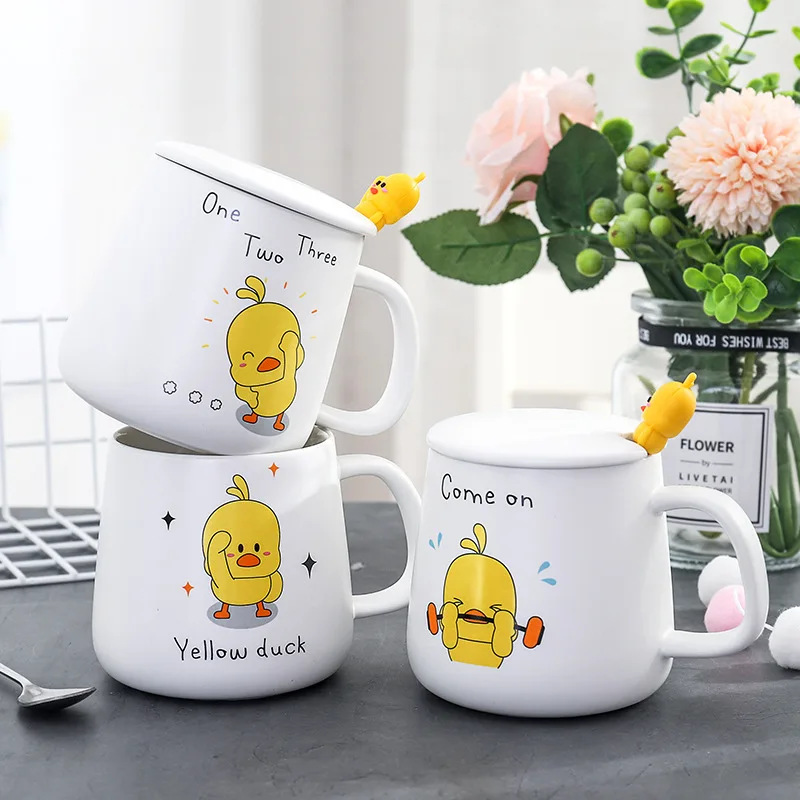Милая кружка чашка кофейные чашки Tazas De Ceramica Creativas путешествия таза кафе маленькая Желтая утка молоко Кружки Мультфильм