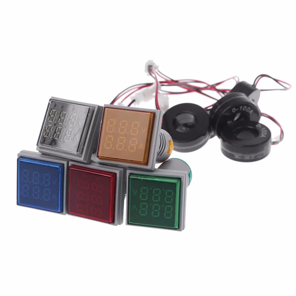 Square LED Digital Dual Display Voltmeter &amp Ammeter Voltage Gauge Current Meter AC 60-500V 0-100A | Инструменты