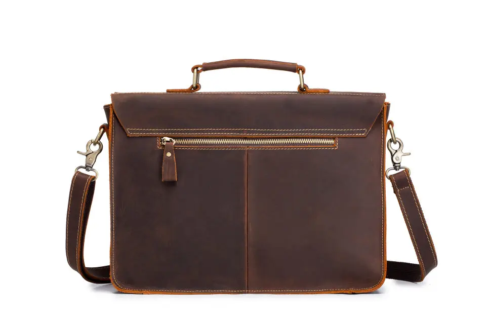 LAOSHIZI LUOSEN Men's Vintage Crazy Horse Leather Briefcase Messenger Shoulder Portfolio Laptop Bag Case Office Handbag