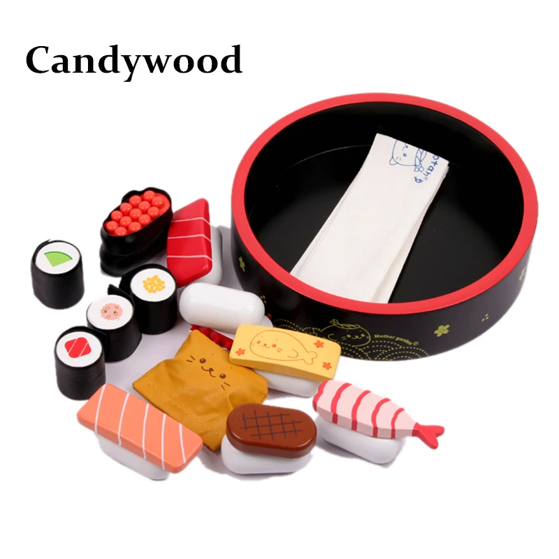 Candywood деревянные суши Моделирование еда набор игрушечной посуды японские суши Детские ролевые игры игрушки для детей Подарки для девочек