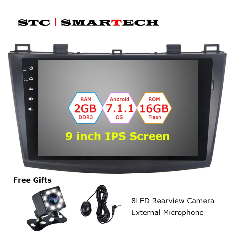 Автомобильный GPS навигатор SMARTECH 2 din Android 7.1.2 OS для Mazda 3 Axela 9 дюймов IPS экран