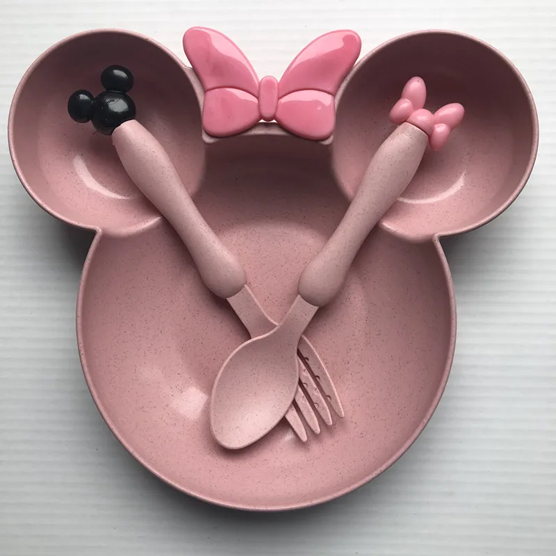 pink bowl 3 шт./компл. eco-friendly здоровой чаша детская посуда мультфильм Кормление посуда для фруктов тарелки столовая ложка Вилка детские столовые приборы для путешествий - Цвет: pink bowl