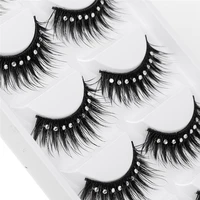 5 pairs stage makeup extension eyelashes black long with 9 diamonds decoration luxurious natural messy fluffy volume lashes lot