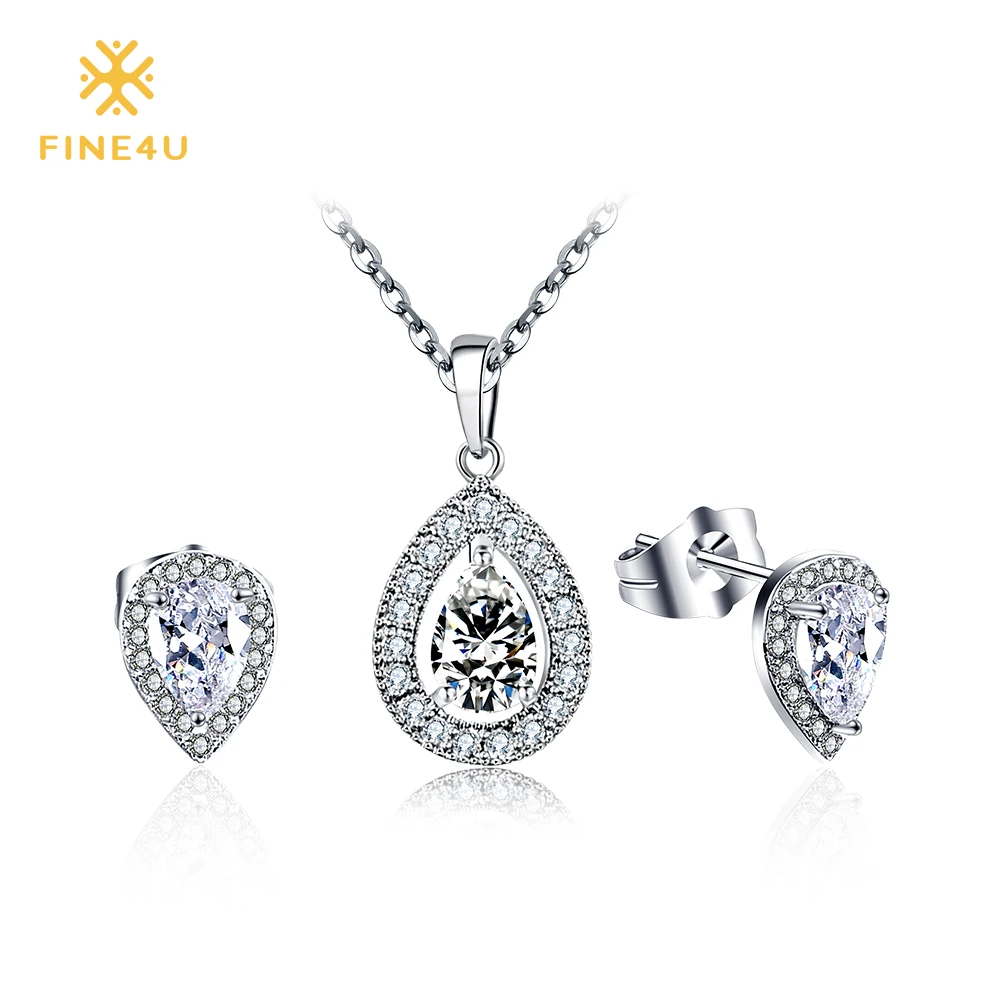2018 Новая мода FINE4U N021 ожерелье и серьги из нержавеющей стали с кубическим
