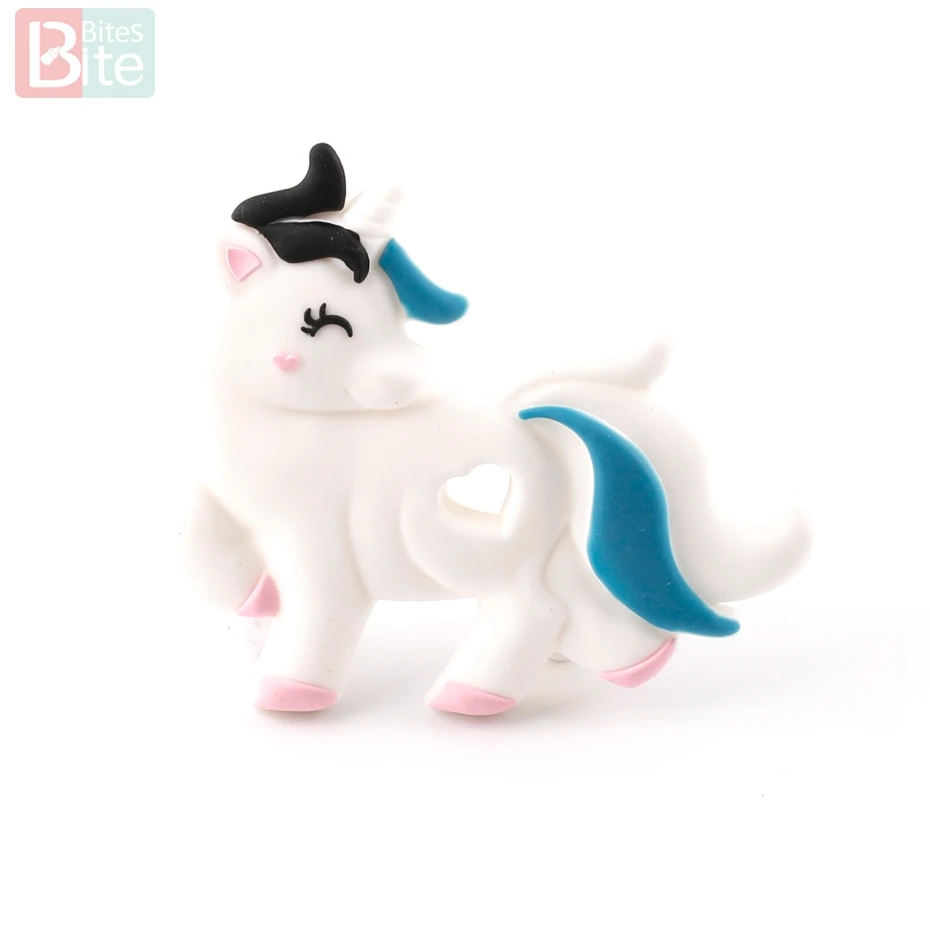 Unicorn-deep blue Кусачки 1 шт. Силиконовые Прорезыватели для зубов Единорог Пищевой Силиконовый грызунок для малышей кусачки крошечный стержень Товары для малышей BPA бесплатно мультфильм детский Прорезыватель - Цвет: Unicorn-deep blue