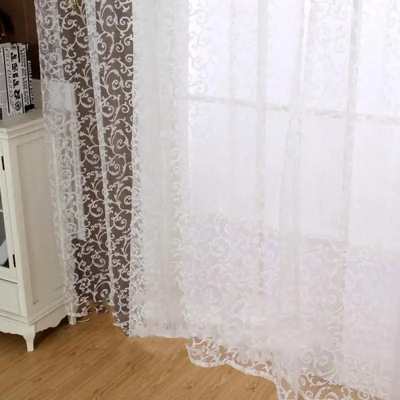 Флокирование цветочный узор тюль вуаль двери окна шторы Cortinas для дома гостиная шторы s 1 м* 2 м 4 цвета