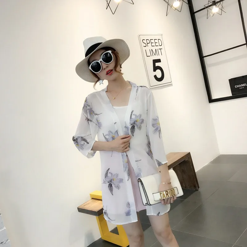 Blusas летние женские кимоно кардиган Повседневная Свободная шифоновая блуза рубашки Бохо с цветочным принтом Длинная Верхняя одежда плюс размер