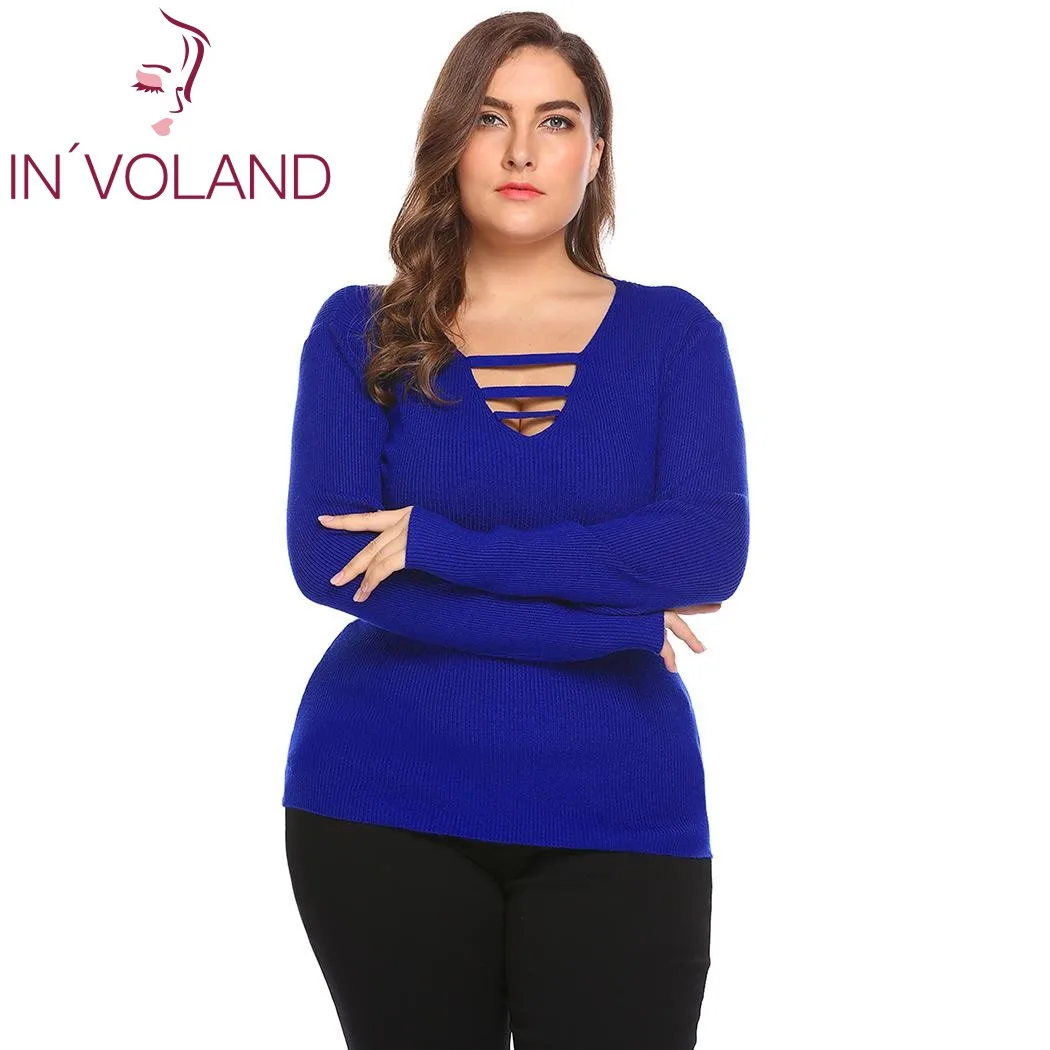 Женский пуловер IN'VOLAND однотонный облегающий свитер большого размера с