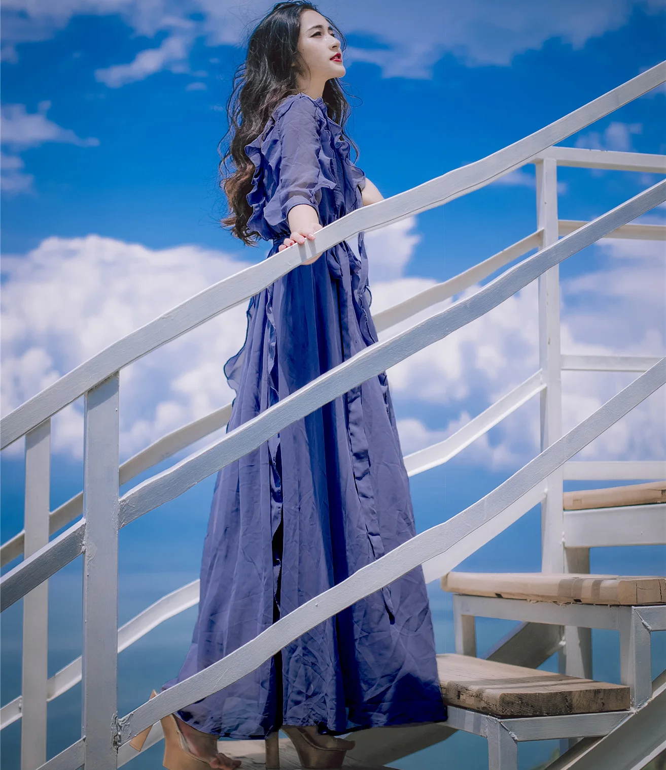 Новый Для женщин милые рукава-бабочки с оборками шифон v-образным вырезом Лето