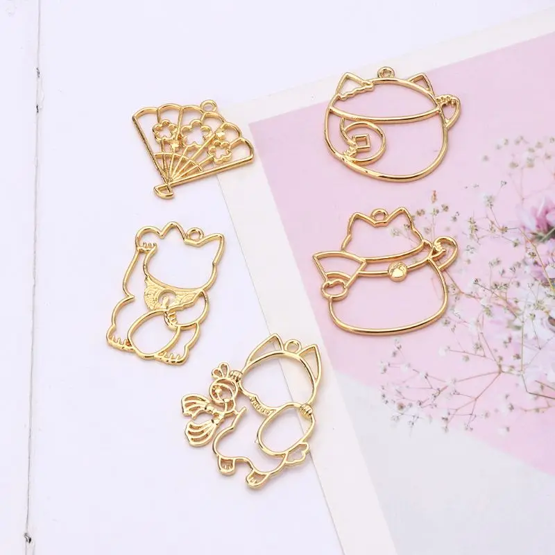 5 шт. фигурка кошки на удачу подвеска металлическом каркасе открытая рамка пустые