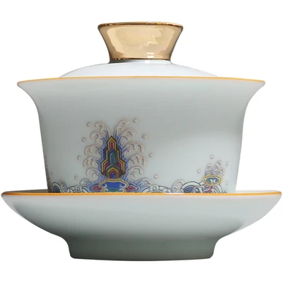 Керамическая эмаль окрашенная Gaiwan трехсекционная чаша синие и белые фарфоровые пиалы для чая кунг-фу чайная посуда чайная церемония аксессуары