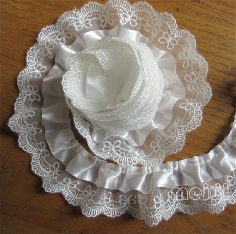 1 ярд Высококачественная 2-слойная плиссированная лента с кружевной отделкой и